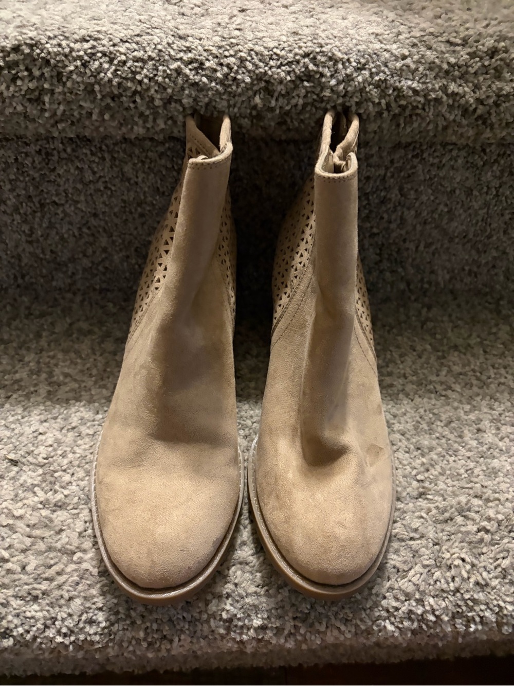 Madden Girl Taupe Suede Perforated Chelsea Booties